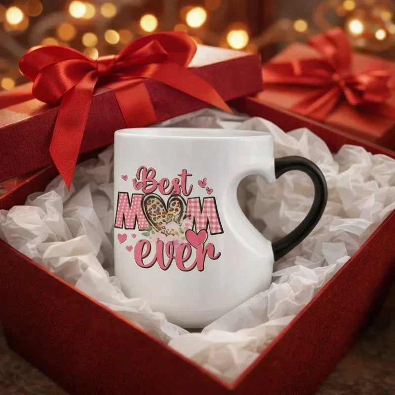 Heart Handle Magic Mug Heat Activated Color Changing Coffee Cup Best Mom Ever Heart Design Ceramic Tea Cup Mother's Day Gift
