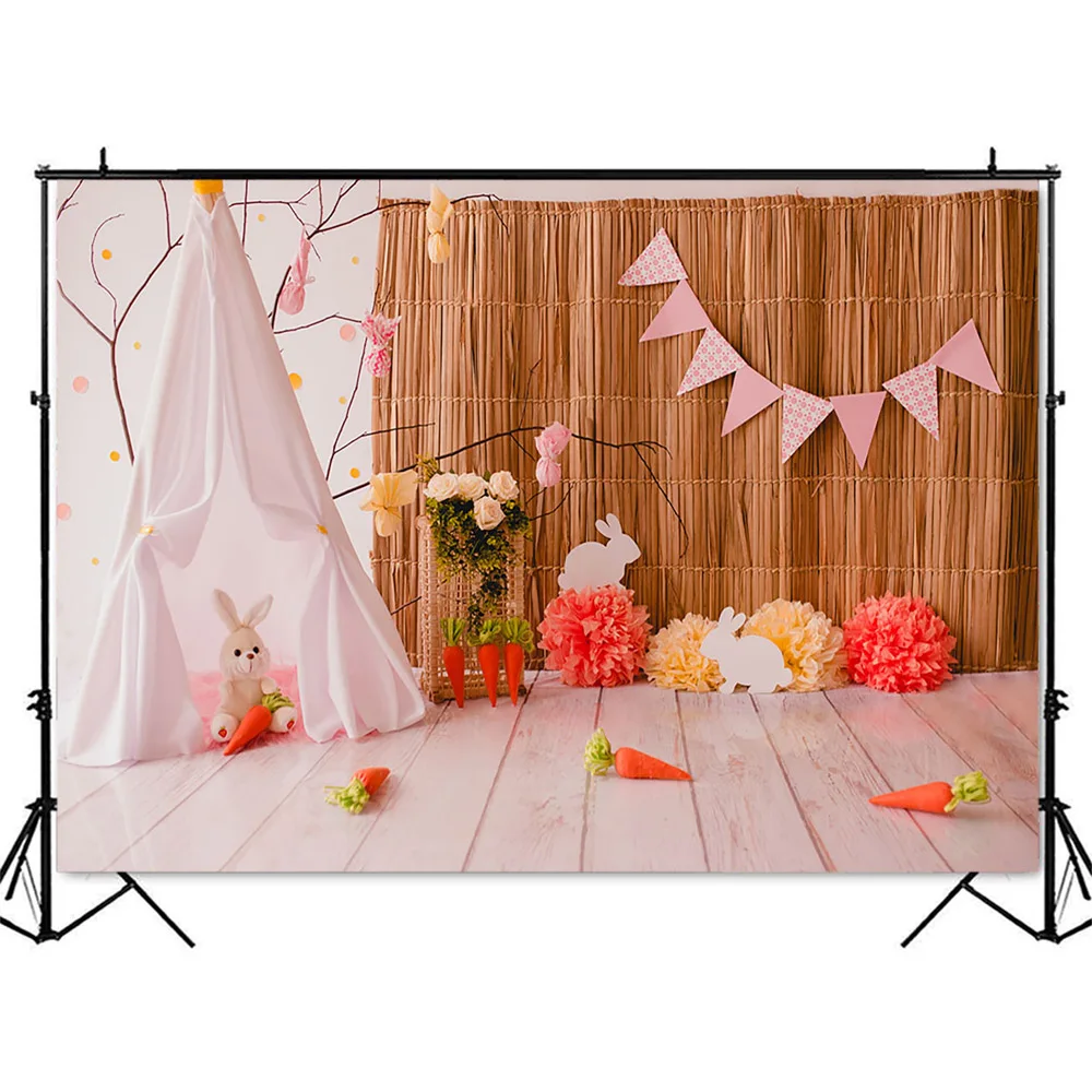 กระต่ายแครอทเค้ก Smash ภาพฉากหลังสำหรับถ่ายภาพเต็นท์สีขาวทารกแรกเกิดเด็กภาพพื้นหลัง Photocall ตกแต่ง Props