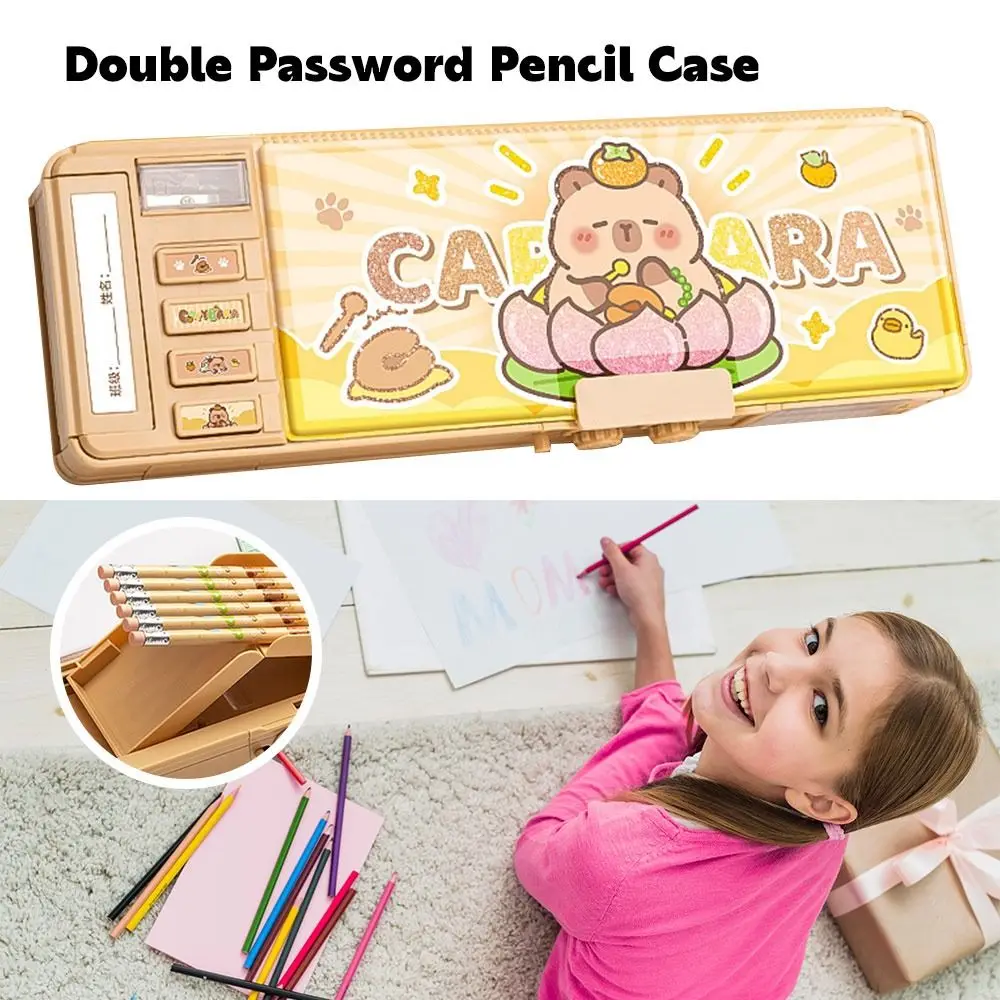 High Quality Double Password Capybara Pencil Case Double-Layer Large Capacity Stationery Box Pen Bag Students