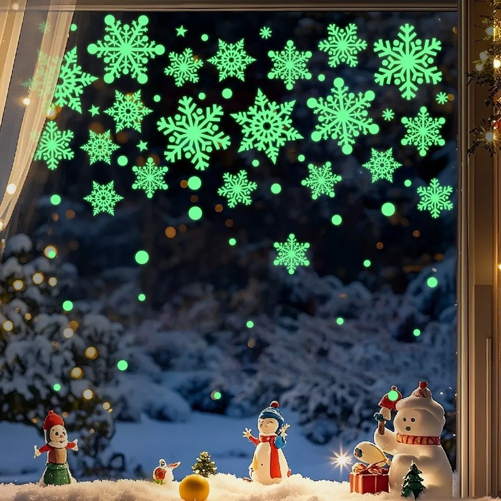3D Christmas Luminous Snowflake Window Sticker Snowflake Static Sticker Fluorescent Window Sticker Christmas Decoration