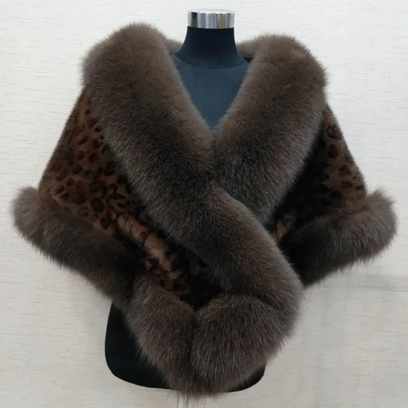 Shawl Female Autumn Winter Imitation Mink Fox Fur Collar Bridal Cape  All-match Elegant Cloak Padded Warm Wedding Party Wraps