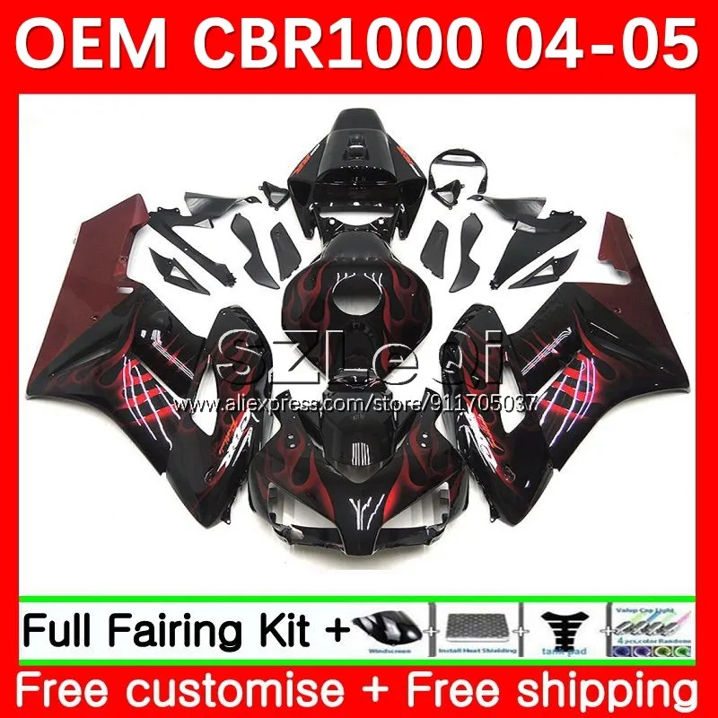 Body+Decal For HONDA CBR-1000 CBR1000 CBR 1000 RR 1000RR 49No.19 CBR1000RR 04 05 1000CC 2004 2005 Injection Red flames Fairing