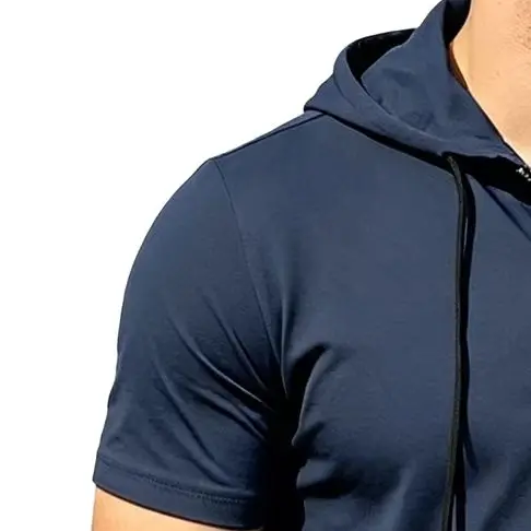 Mens Drawstring Hooded T-shirt Short Sleeve Zipper Pullover Tops Moisture-wicking Athletic Tops for Workout Fitness Running