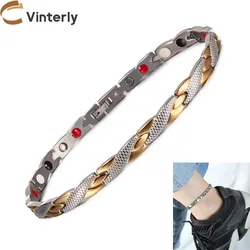 Vinterly Cross Anklet for Women 27cm Gold-color Chain Stylish Stainless Steel Germanium Healing Energy Magnetic Ankles Jewelry