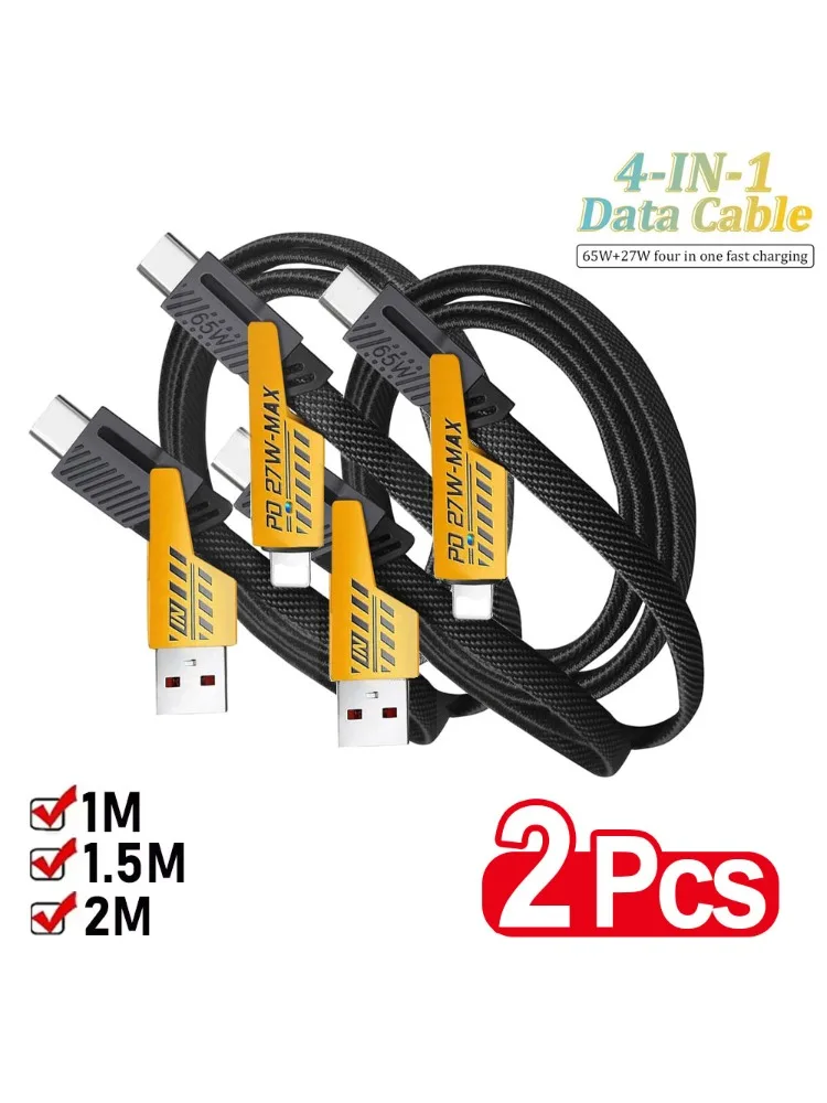 2 STKS 4 in 1 Mecha Snel Opladen Datakabel Koord PD 27 W Voor iPhone 15 Samsung Xiaomi 65 W USB Type C Multi Port Lading Draad Lijn - afbeelding 2
