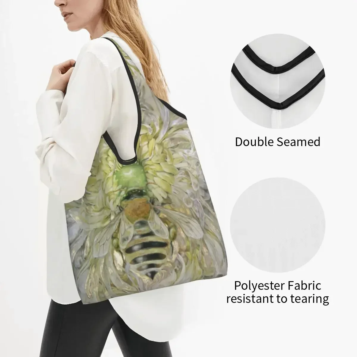 Reusable Honeybee When Flowers Dream Shopping Bag Women Tote Bag Portable Bee Insect Grocery Shopper Bags