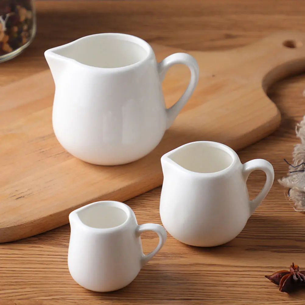 

3Pcs Ceramic Milk Jugs Kitchen Utensils Easy Clean No Burrs Home Restaurant Hotel Coffee Shop Ceramic Milk Pot