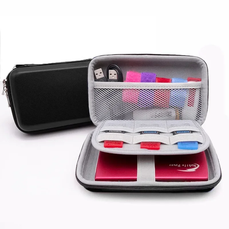 Funda protectora para disco duro portátil de 2,5 pulgadas, cargador de Cable USB, bolsa de almacenamiento con cremallera, organizador de cables USB