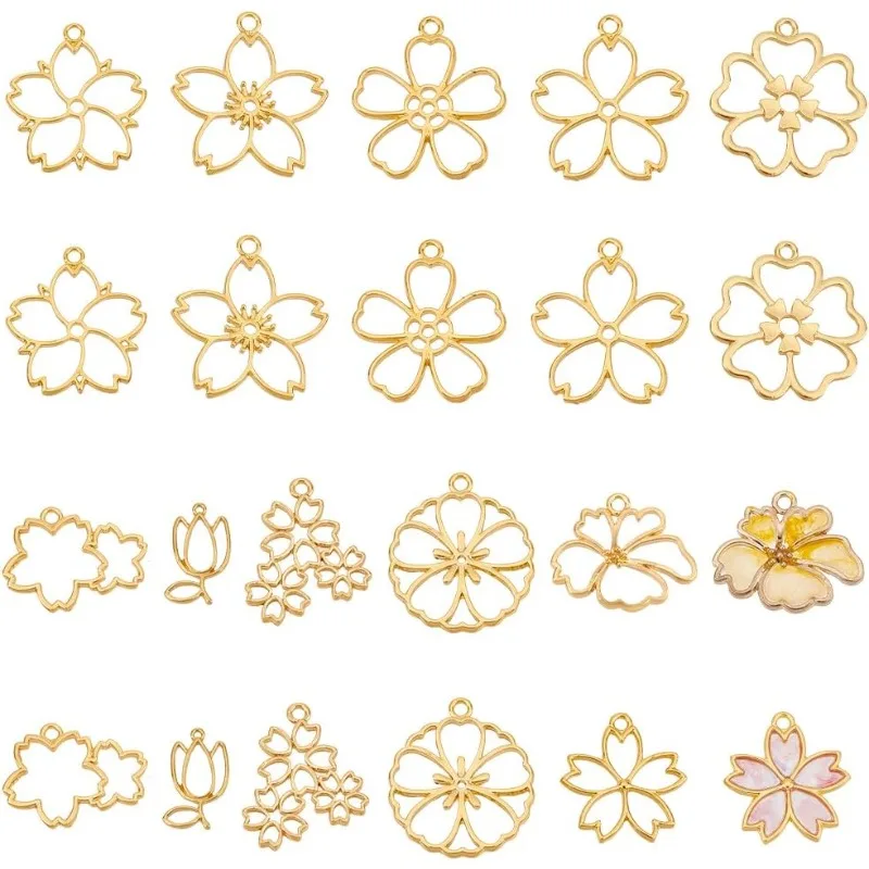 

22pcs 11 Styles Flower Open Back Bezel Pendants Cherry Blossom Open Bezels for Resin Craft Sakura Hollow Frame Pendant Alloy