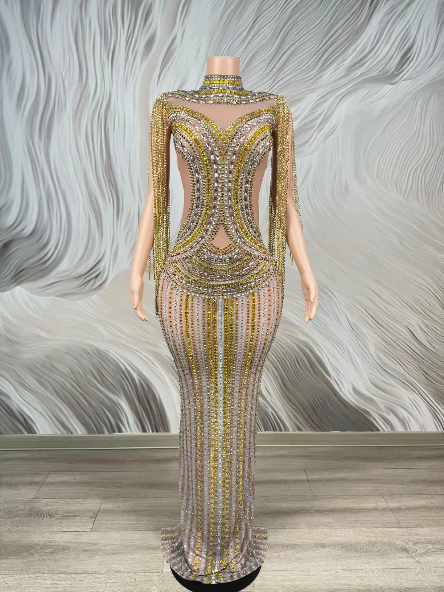 

Роскошное вечернее платье Shiguangji для женщин, золотое, с бриллиантами и бахромой, длинная юбка, платье для 15-летия (Кинсеанера), свадебное, на день рождения, коктейльное платье