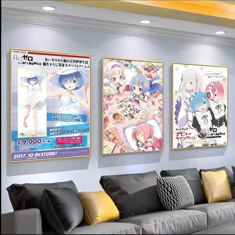 Poster HD PVC Self Adhesive Wall Art - Waterproof Reusable For Home Office Cafe Re Zero Rem Anime