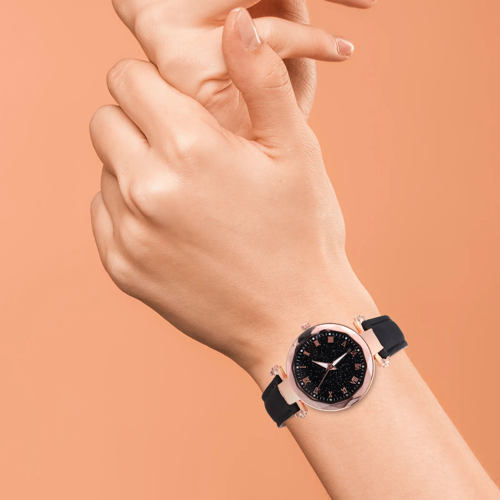 ساعة كوارتز بمينا روماني للنساء بحزام قابل للتعديل، ساعة يد عصرية للنساء، ملابس عمل يومية #3