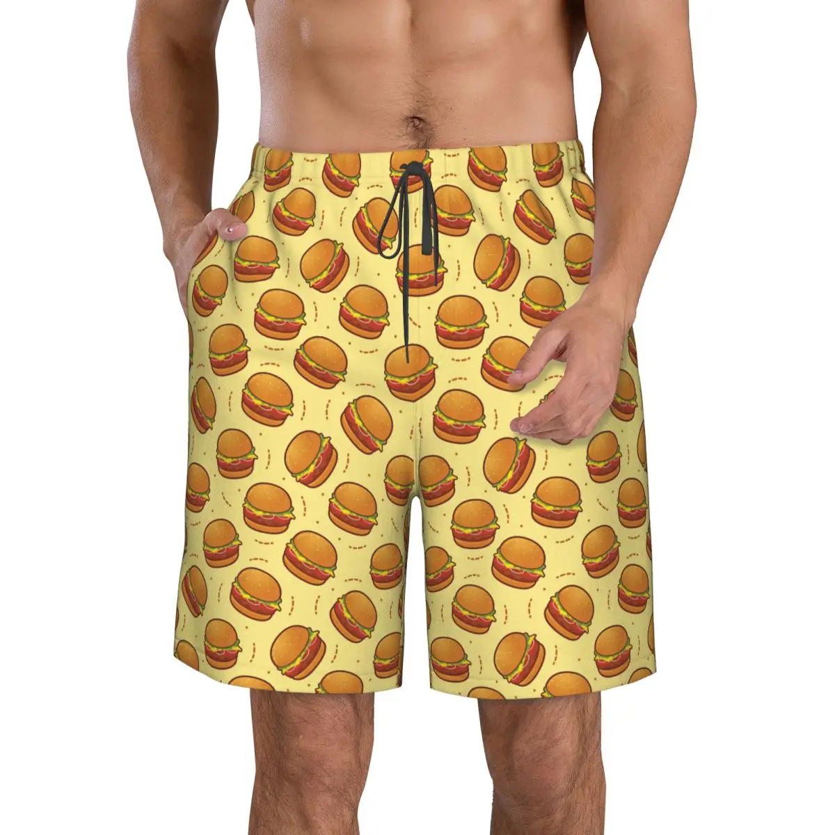 

Burger Pattern Trunks Beach Board Shorts Casual Quick Dry Swimming Summer Men Pants