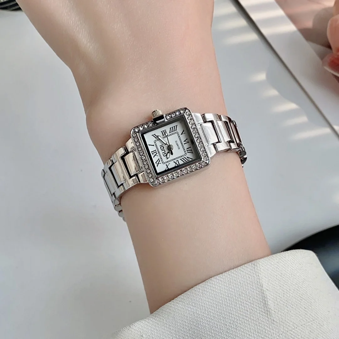 Квадратные женские часы, серебряные минималистичные деловые часы с ремешком из нержавеющей стали, женские кварцевые часы, часы из дышащей стали, Reloj Mujer