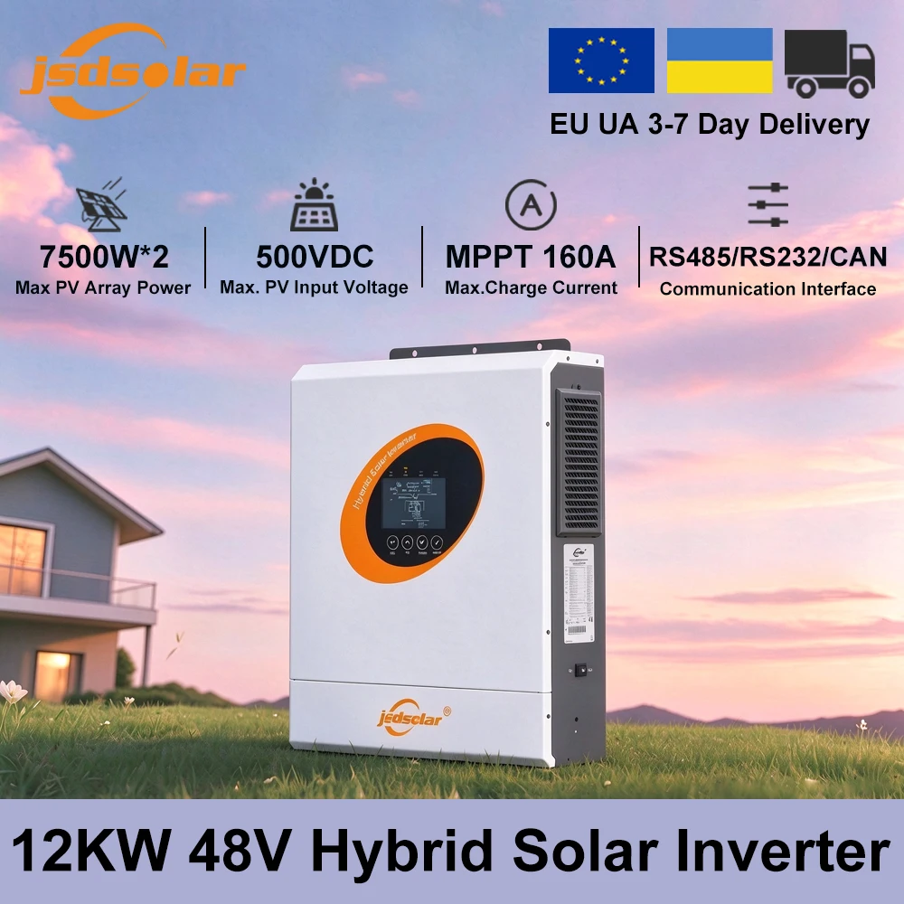 Jsdsolar 12KW 48V Hybrid-Solarwechselrichter 230VAC Solar-Off-Grid-Wechselrichter Reine Sinuswellenausgabe 160A MPPT-Solarladegerät Doppelter PV-Eingang Eingebautes WiFi RS232 RS485 Geräuscharmer