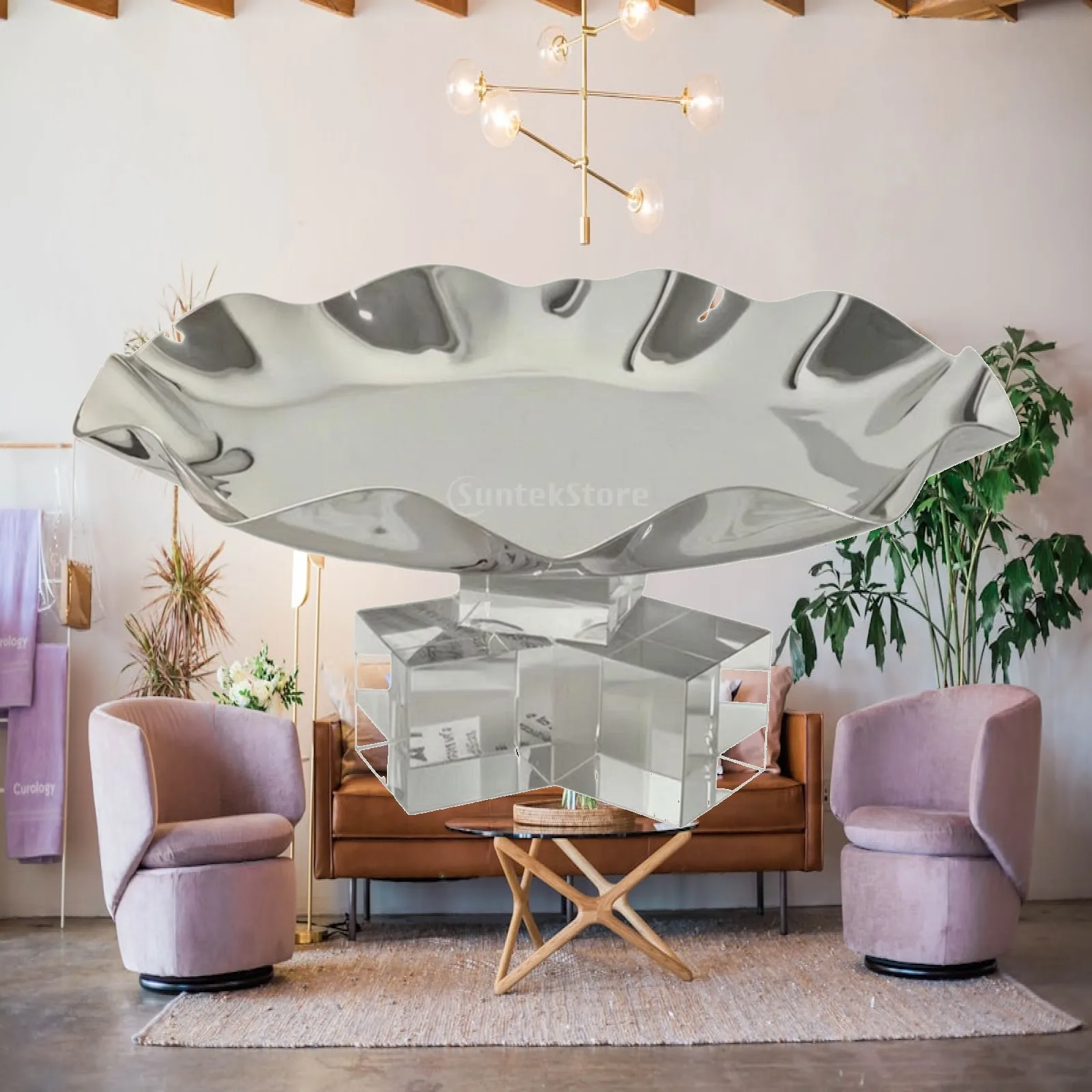 Stainless Steel Tray Contemporary Wavy Rim Decorative Table Center Tray for Keys Trinkets and Decor