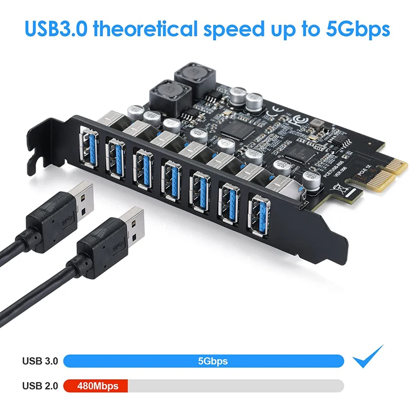 USB3.2 Gen1 5Gbps USB3.0 PCI Express Multiplier PCI E to 7ports USB 3 Hub Expansion Adapter Card PCI-E 1X Controller for Desktop