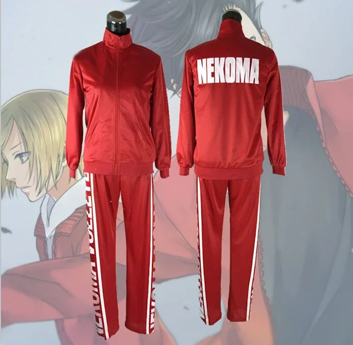 

Haikyuu Nekoma High Jacket+Pants Uniform Tetsurou Kuroo Kozume Kenma Cosplay Costume Set Volleyball Team Red Sportswear Uniform