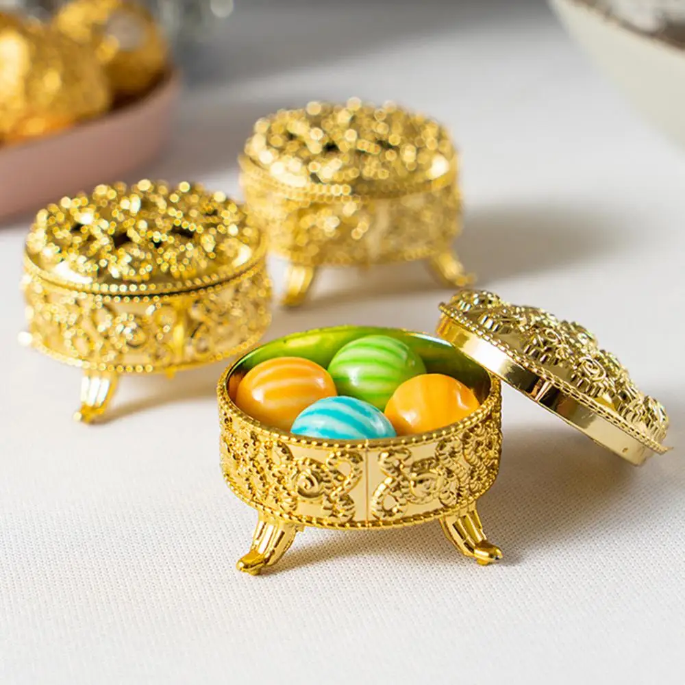 Mini Treasure Storage Jewelry Box Retro Gold Foil Candy Necklace Earring Bead Trinket Box Small Wedding Decor Party Favor Gift