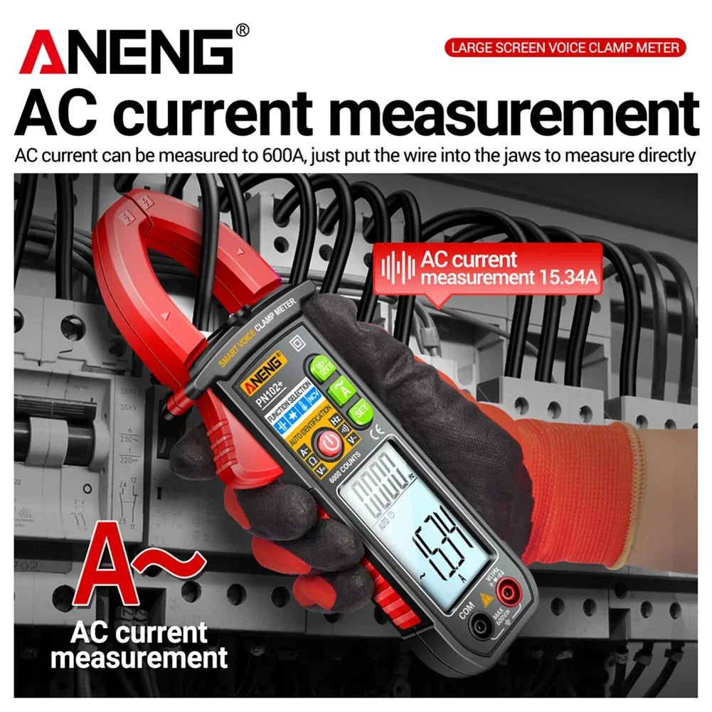 ANENG PN102 + Voz Inteligente Clamp Meter, Auto Ranging Multímetro, AC/DC Medidor de Tensão, Diodo Hz Tester Atual, 6000 Contagens