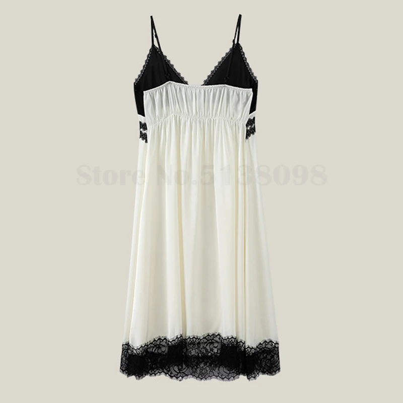 Lace Spaghetti Strap Nightgown Summer Sexy Home Dress Female Lingerie Sleepwear Silk Satin Thin Nightwear Chemise Nightdress