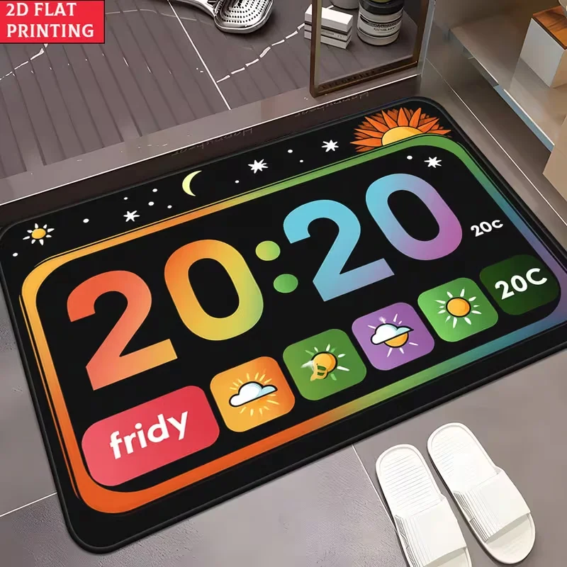 Electronic Clock Doormat Neon Digital Display Number Pattern Entrance Rug Modern Home Decor Soft Non-Slip Welcome Mat