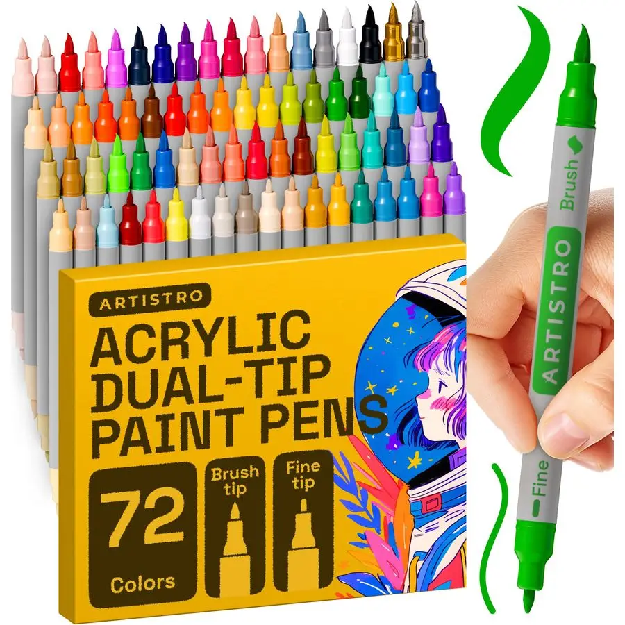 

72 акриловые маркеры, ручки для рисования, кисть с двумя наконечниками, идеально подходит для каллиграфии, идеально подходит для ткани, камня, стекла, дерева, DIY Art Sup