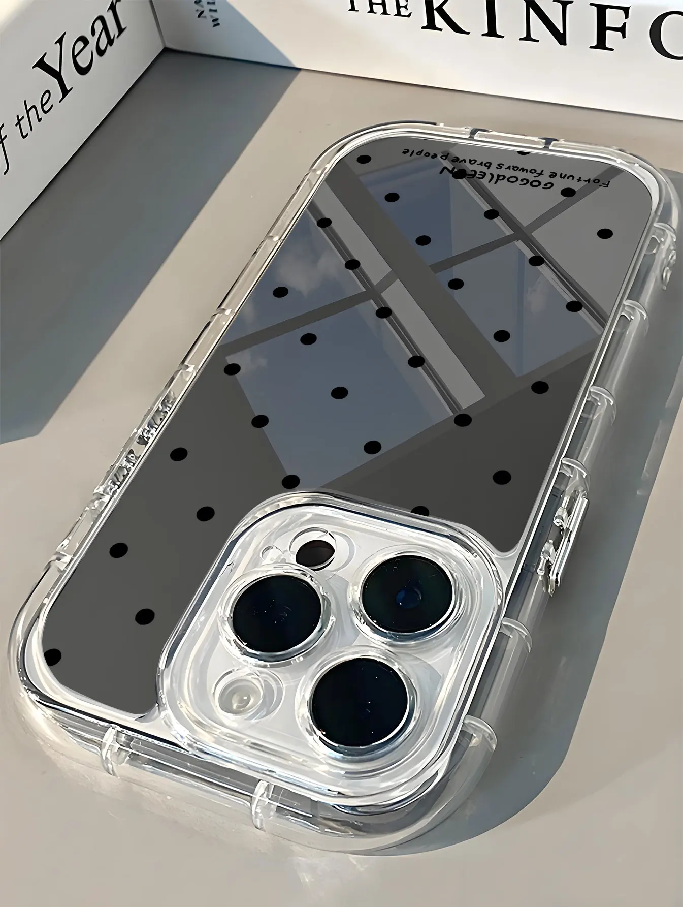ins Polka point Lucky Mirror Phone Case For iPhone 17AIR 11 12 13 14 15 16 17Pro Max Plus Lens Ring Anti-Fall 1.5mm Hard Case