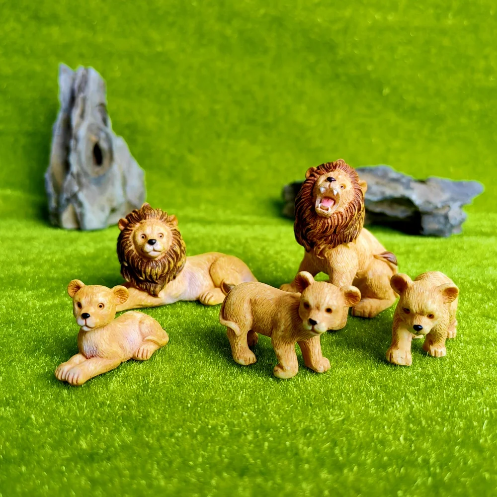 5pc Elephant Lion Polar Bear Family Animal Set Decoration Resin Craft Miniature Figure Tiny Bonsai Microlandscape Garden Decor