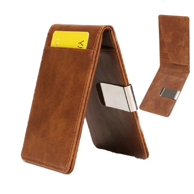 

Тонкий мужской кошелек из искусственной кожи с блокировкой RFID, 5 слотов для карт с зажимом для денег — легкий двойной кошелек, идеальный подарок на День отца