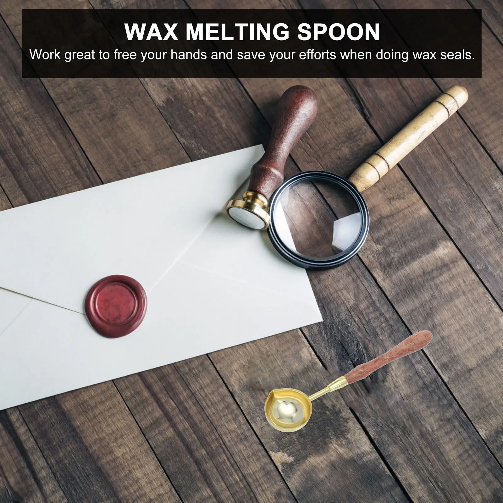 Wax Sealing Spoon Copper Melting Spoon with Wood Handle for Envelope Letter Card Sealing Vintage Chic Wax Stamp Tool Easy Clean