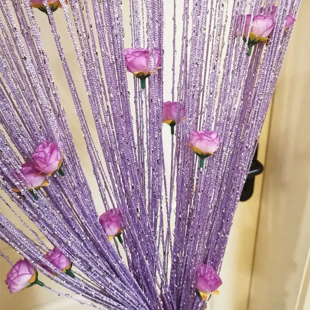 Retro Shiny Rose Flower String Curtain Solid Color Room Divider Door Curtain 1*2M Tassel Window Curtain Home Decor