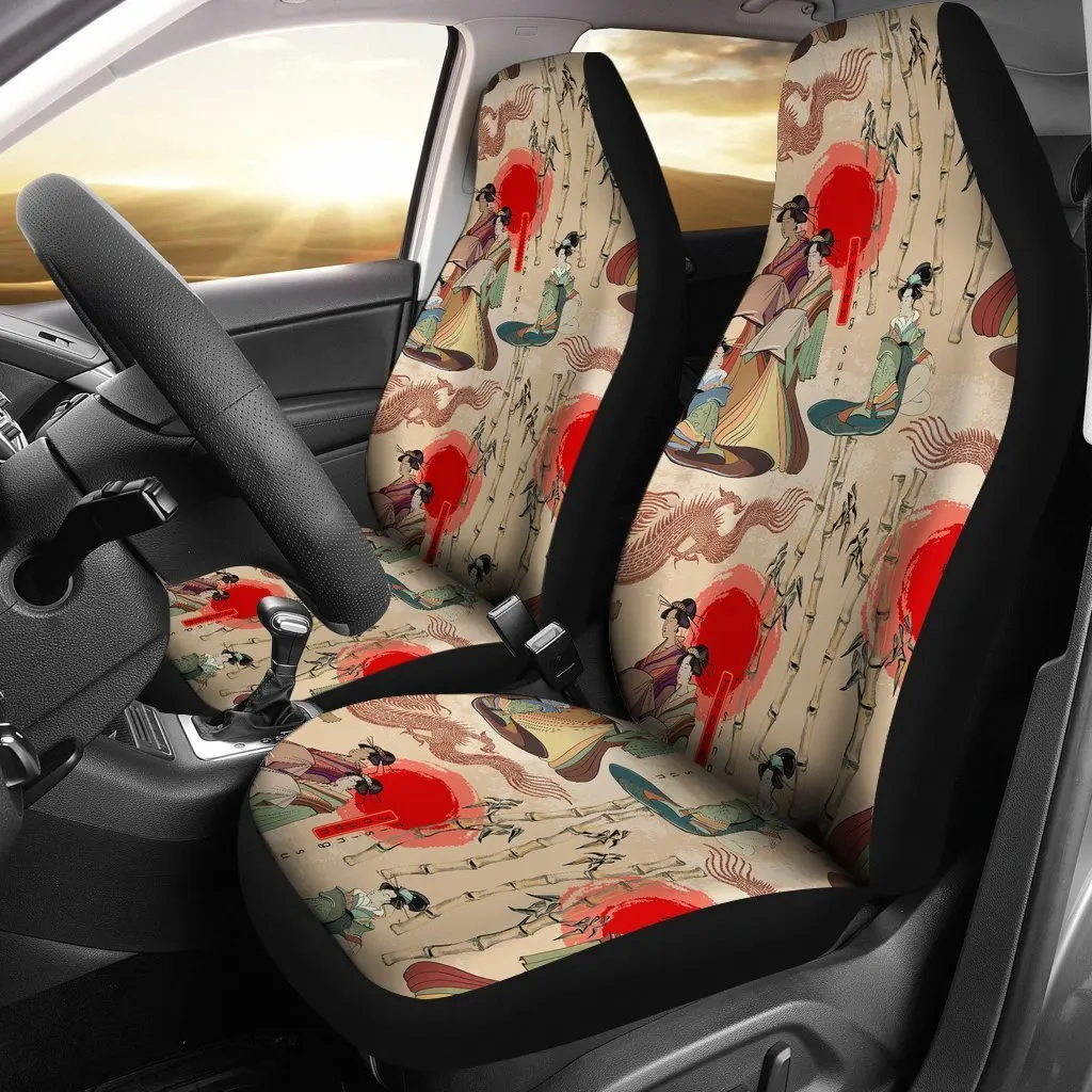 Tokyo Japanese Pattern Print Seat Cover Car Seat Covers Set 2 Pc, Car Accessories Car Mats