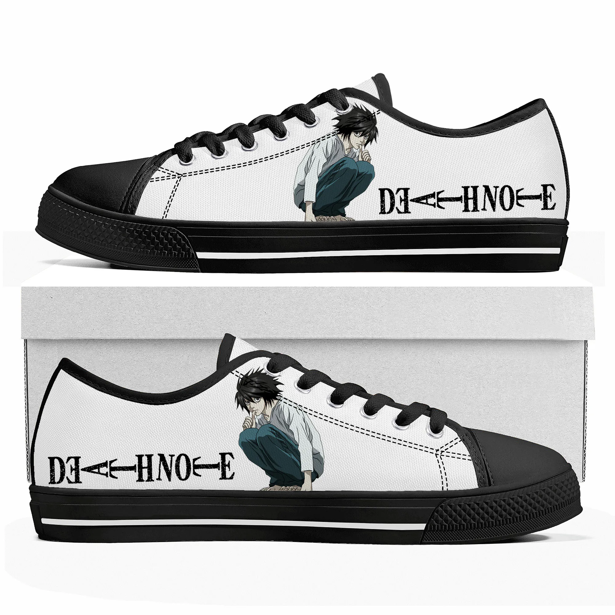 Anime Death Note Yagami Lawliet L Low Top Sneakers Mens Womens Teenager High Quality Canvas Sneaker Couple Shoes Custom Shoe