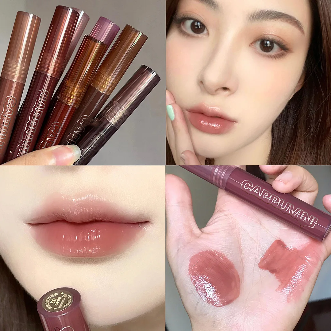 Transparent Glass Lip Gloss Lava Chocolate Color Hydrating Plumping Lip Gloss for Students Daily Makeup Lightweight