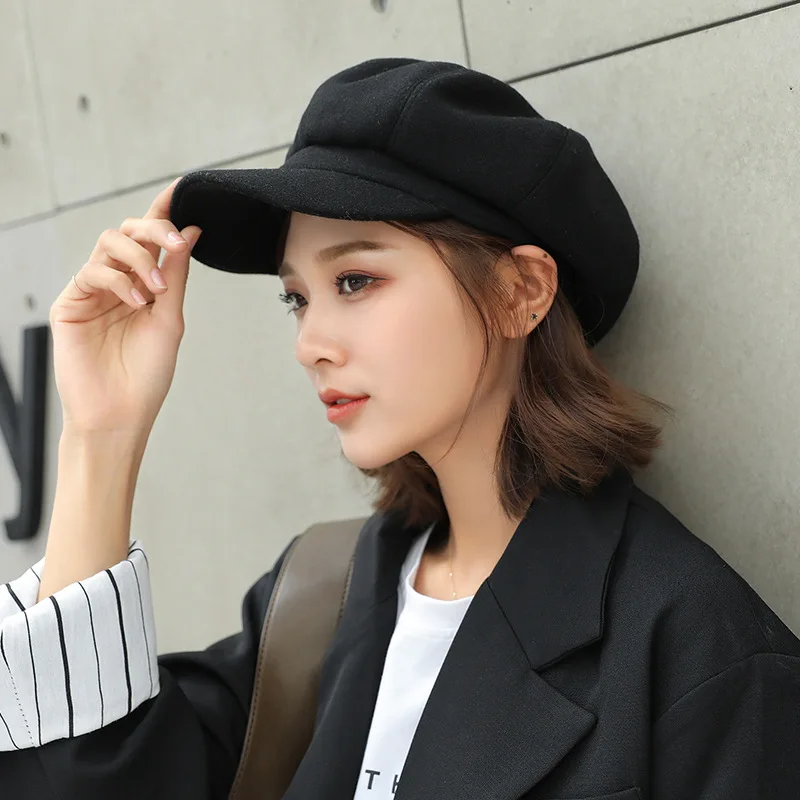 

Women‘s Winter Vintage Berets Caps French Artist Warm Felt Hats Beret Female Solid Octagonal Hats 2023 Autumn Girl Newsboy Cap