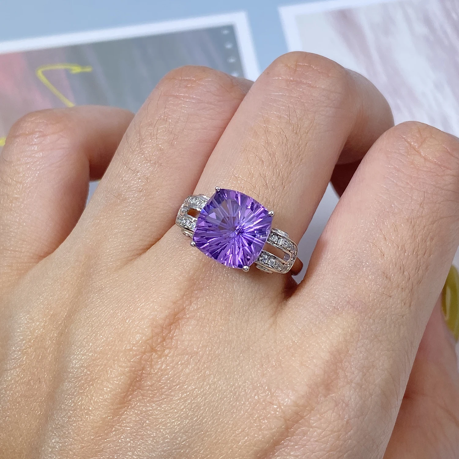 SILE فاخر جمشت الحجر الطبيعي خواتم النساء 925 فضة غرامة مجوهرات الزفاف حفلة خطوبة الذكرى جوهرة الهدايا