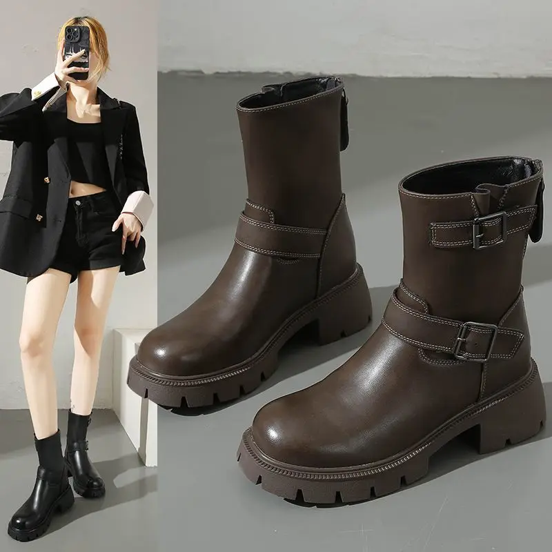 

Winter British style fashion boots for men and women, thick and warm short boots with thick soles and plush lining, model 2025