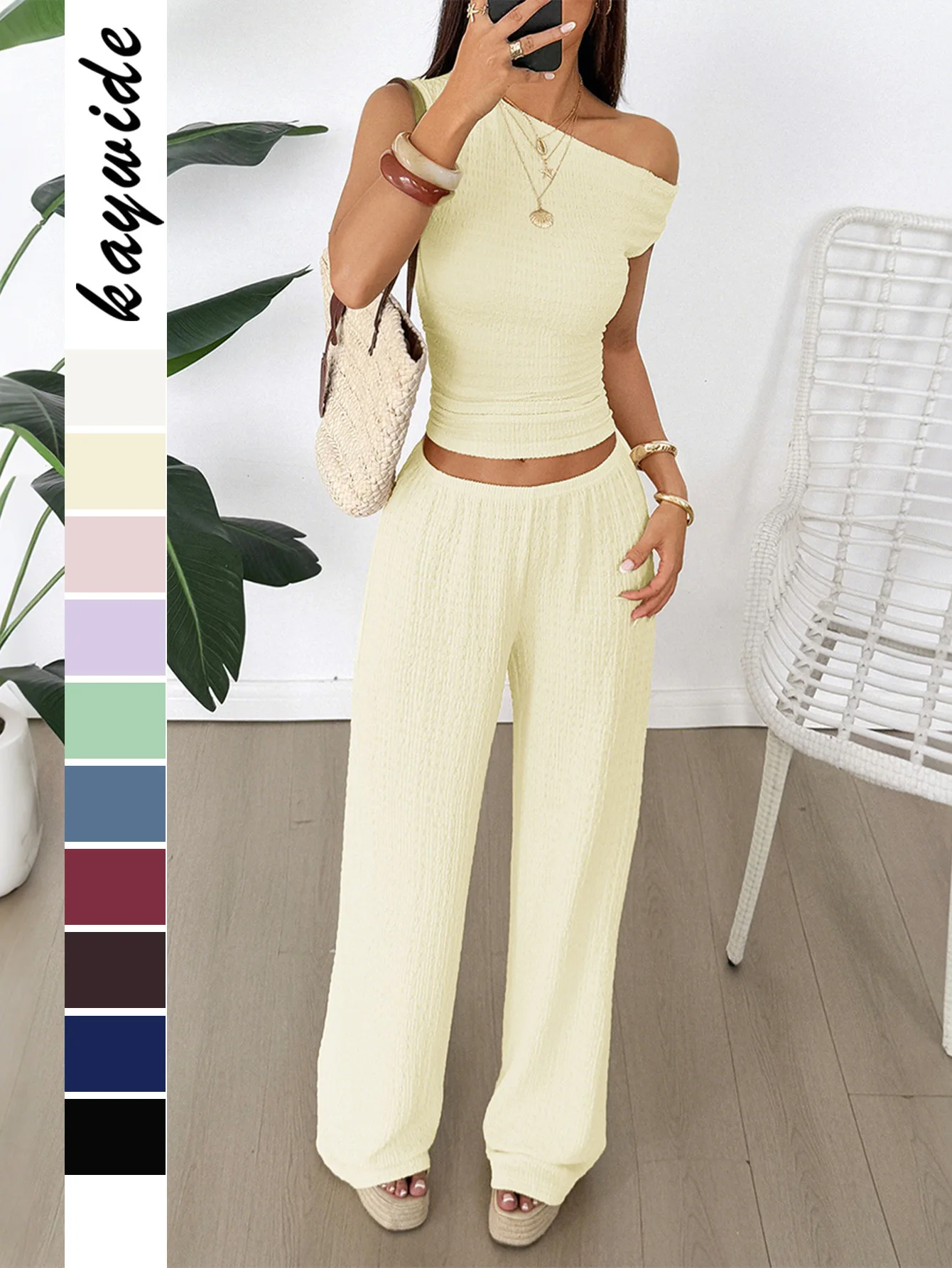 

Women's 2026 New Arrival: Casual Vacation 2-piece Set - Top & Wide Leg Pants, European & American Style
