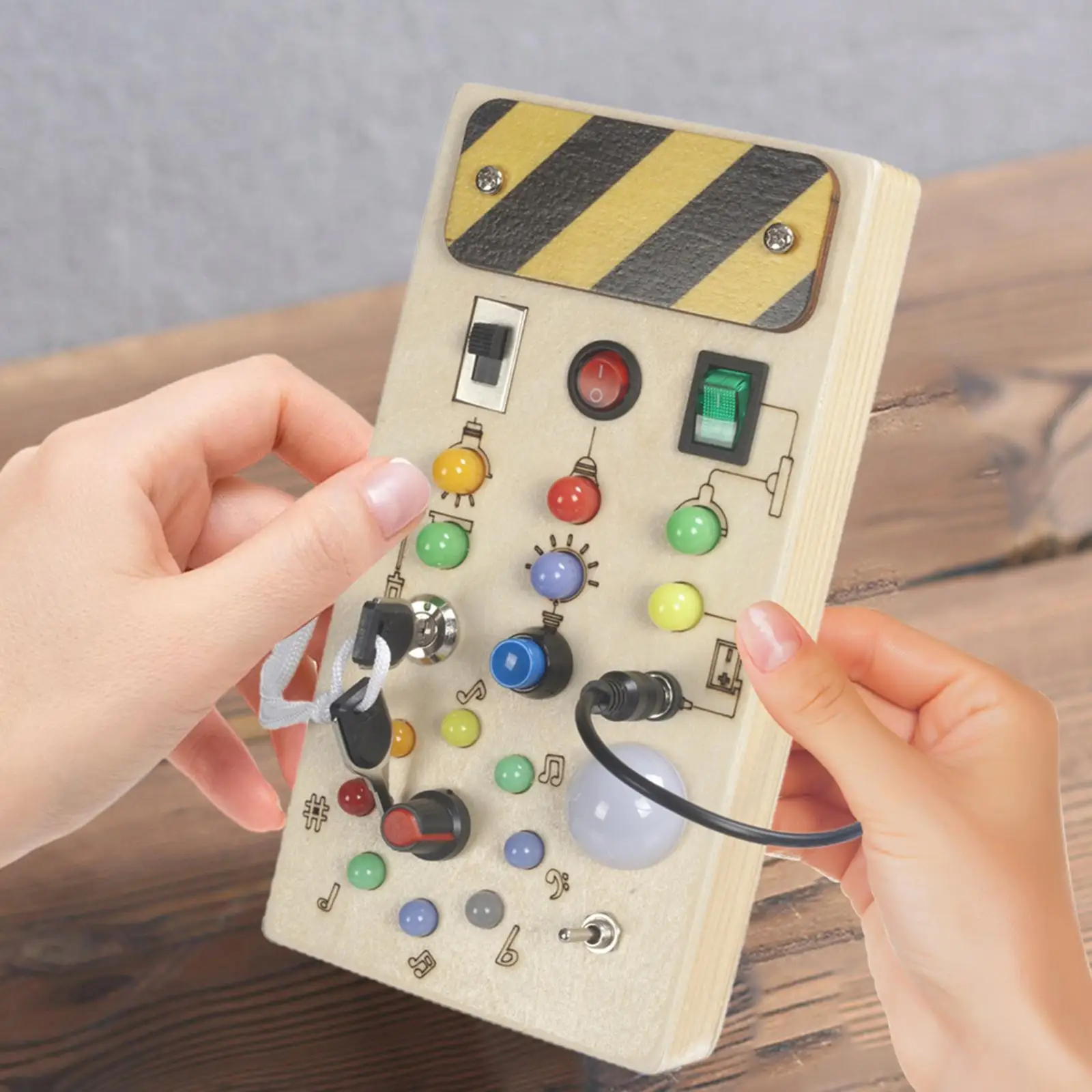 Montessori Busy Board with Lights Switch Early Educational Toys Basic Motor Skills Wooden Control Panel for Boys Girls Children