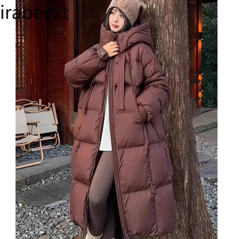 Korean Version of High Quality Quilt Thickening 2024 Winter New Loose Down Jacket Women\'s Long Over The Knee Cotton Coat