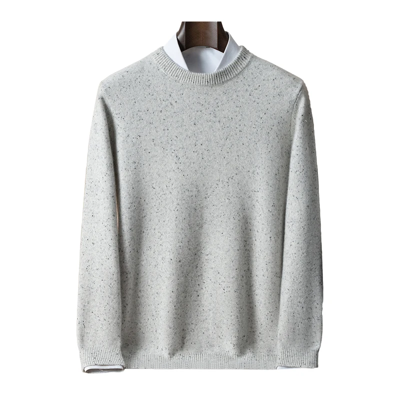 

450g 100% Pure Cashmere Sweater Men's Round Neck Double Thickened Yarn Knitted Loose Base Sweater
