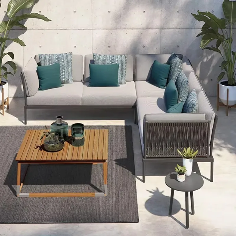 Luxury Outdoor Garden Sofa Set - Rattan Corner Sofa with Aluminum Frame, Perfect Metal Lounge Furniture for Your Garden
