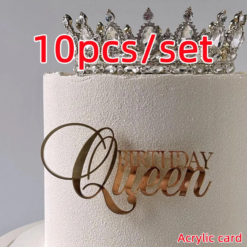10 sztuk / zestaw Queen Princess Happy Birthday Akrylowa nakładka na tort Wstaw królową Akrylowa dekoracja tortu Boczne ozdoby weselne
