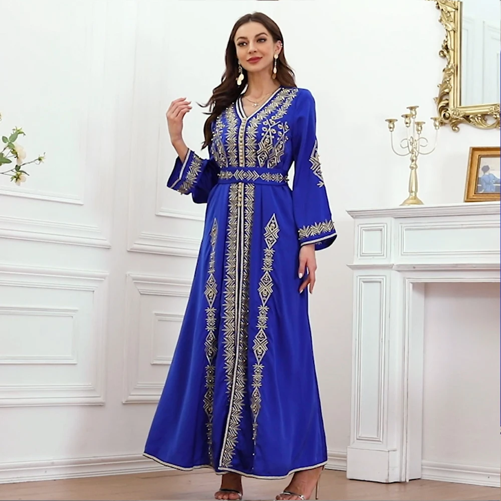 Luxury Appliques Kaftan Dresses Women Dubai Elegant Long Sleeve Muslim Abaya Islam Turkey Jellaba Moroccan Long Dress Maxi 2023