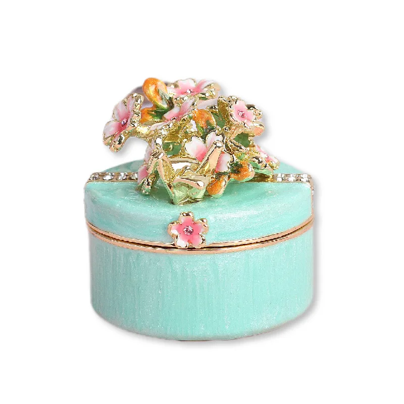 Hand Made Camellia Cherry Blossom Design Enamel Alloy Jewelry Storage Box Valentines Gift