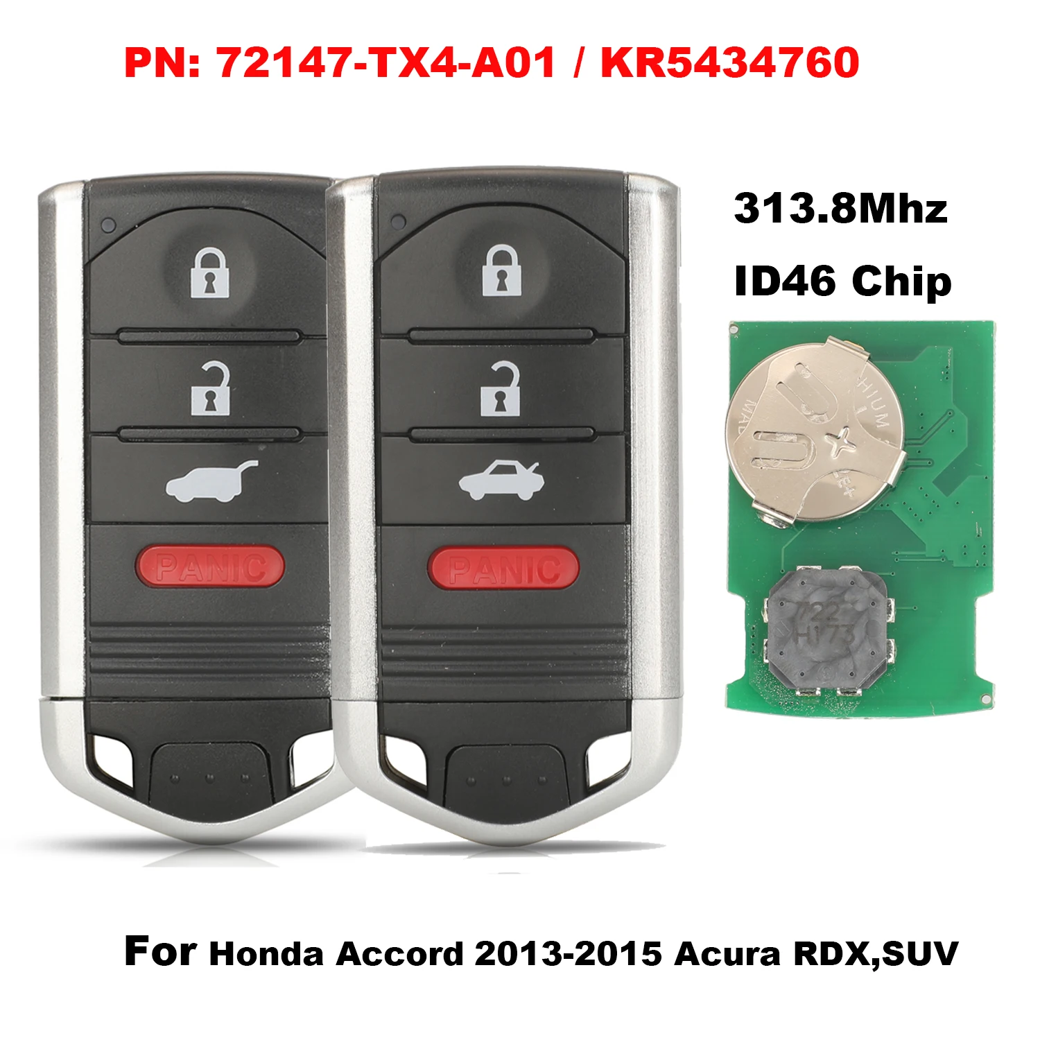 jingyuqin 313.8Mhz ID46 Chip Remote Car Key For Honda Accord 2013-2015 Acura RDX SUV PN:72147-TX4-A01 KR5434760 Keyless