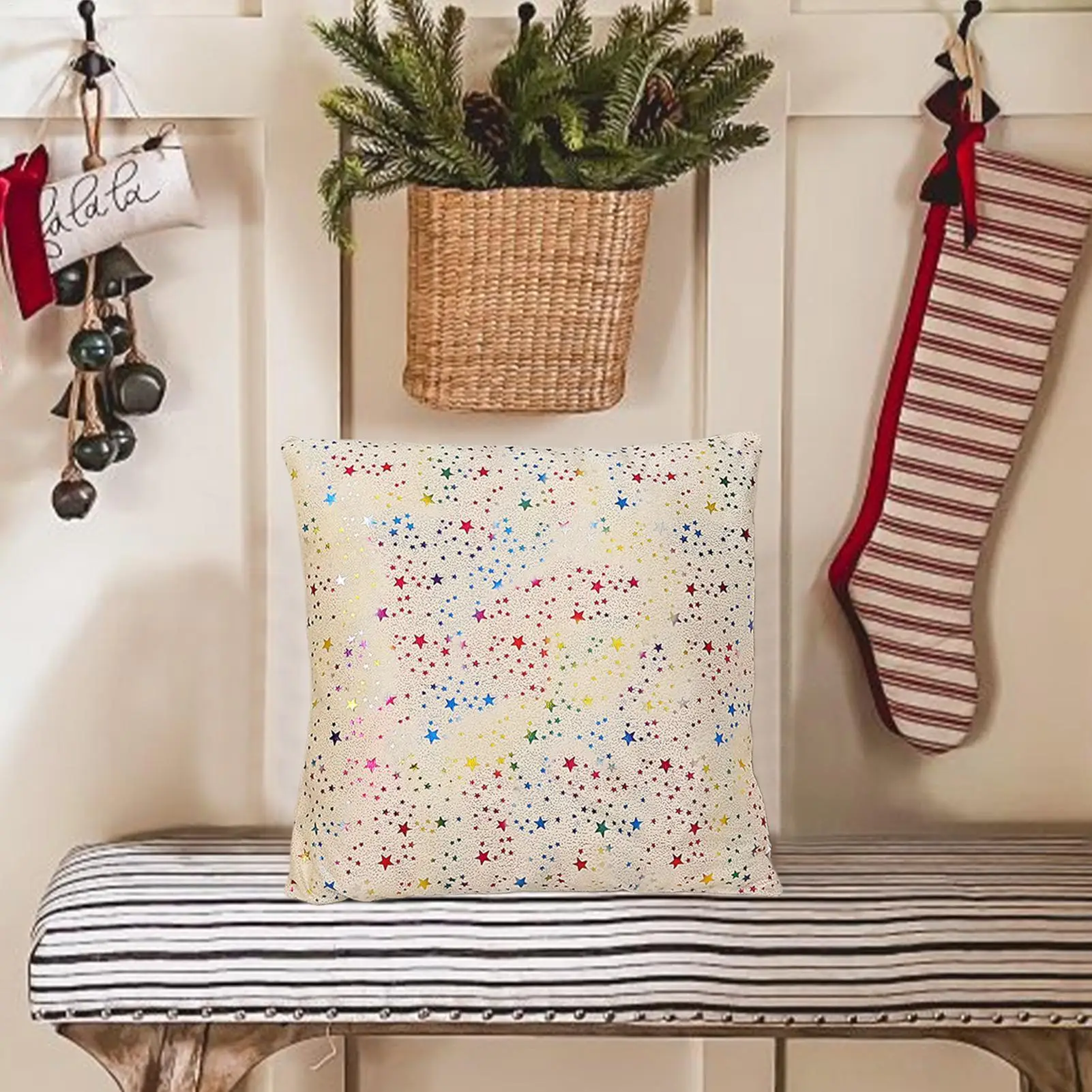 Christmas Pillowcase Pentagram 18x18 Inch Pillowcase Decor Festive Cushion Cover For Home Farmhouse Bedroom Winter Sofa Couch