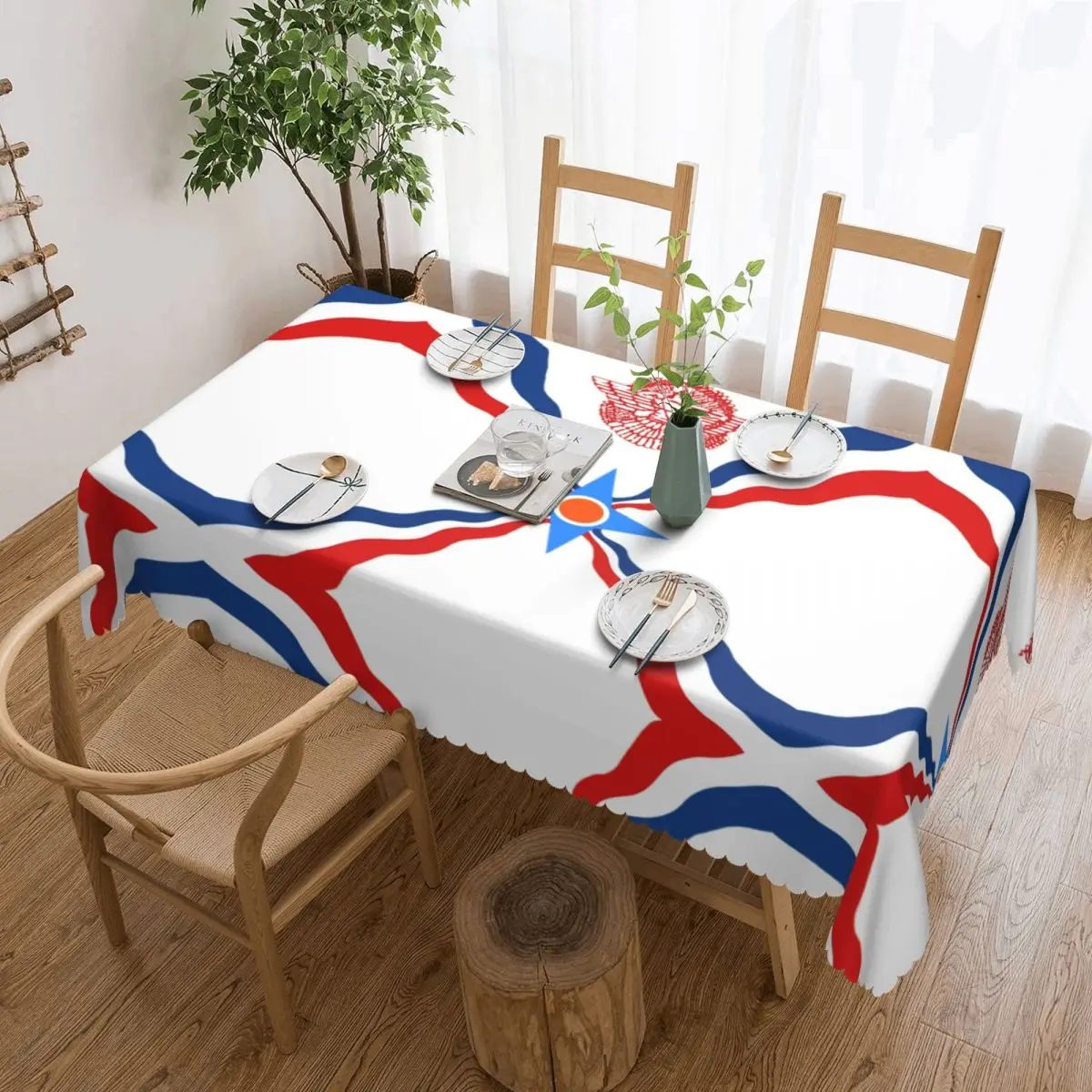 Rectangular Waterproof Assyrian Suryoyo Flag Table Cover Syriac Aram Table Cloth Tablecloth for Dining