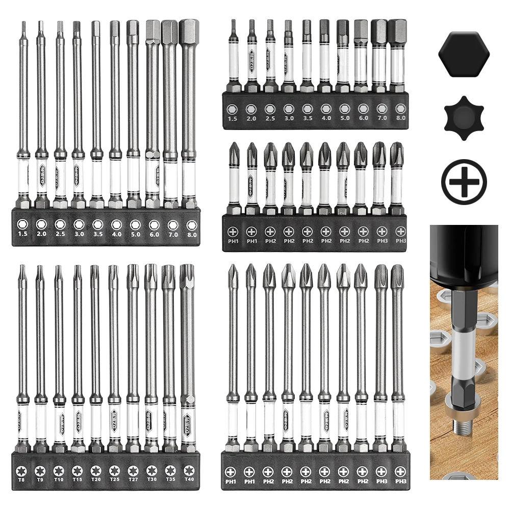 Juego de puntas de destornillador hexagonal, 10 Uds., 50/100mm, cabeza hexagonal, vástago de 1/4 pulgadas, taladro eléctrico magnético, herramientas de reparación manual